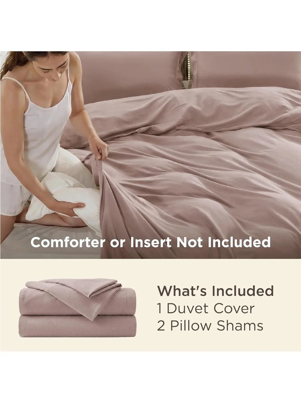 NEW Bedsure Duvet Cover Queen Size, 3Pcs Double Brushed Bedding Set, Dusty Rose
